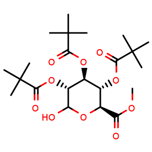 Chemical structure of (3R,4S,5S,6S)-2-Hydroxy-6-(methoxycarbonyl)tetrahydro-2H-pyran-3,4,5-triyl Tris(2,2-dimethylpropanoate) , AChemBlock X194475