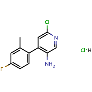 Chemical structure of 6-Chloro-4-(4-fluoro-2-methylphenyl)pyridin-3-amine hydrochloride , CAS 2642577-31-7, AChemBlock X194477