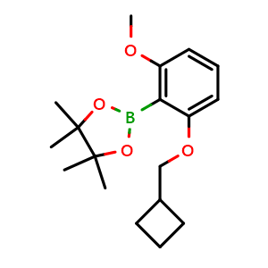 Chemical structure of 2-(2-(cyclobutylmethoxy)-6-methoxyphenyl)-4,4,5,5-tetramethyl-1,3,2-dioxaborolane , CAS 1204580-86-8, AChemBlock X194511
