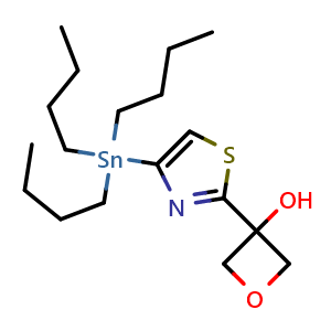 Chemical structure of 3-[4-(Tributylstannyl)-2-thiazolyl]oxetan-3-ol , CAS 1245816-13-0, AChemBlock X194539