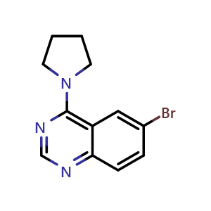 Chemical structure of 6-Bromo-4-(1-pyrrolidinyl)quinazoline , CAS 307538-51-8, AChemBlock X194646