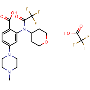 Chemical structure of 4-(4-Methyl-1-piperazinyl)-2-[(4-tetrahydropyranyl)(2,2,2-trifluoroacetyl)amino]benzoic acid Trifluoroacetate , CAS 1034975-62-6, AChemBlock X194684