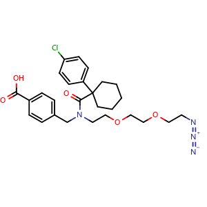 Chemical structure of 4-[[N-[2-[2-(2-Azidoethoxy)ethoxy]ethyl]-1-(4-chlorophenyl)cyclohexanecarboxamido]methyl]benzoic acid , AChemBlock X194713