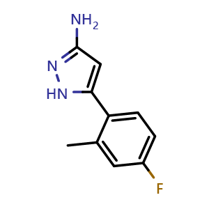 Chemical structure of 3-Amino-5-(4-fluoro-2-methylphenyl)pyrazole , CAS 1040724-40-0, AChemBlock X194720