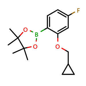 Chemical structure of 2-(2-(Cyclopropylmethoxy)-4-fluorophenyl)-4,4,5,5-tetramethyl-1,3,2-dioxaborolane , CAS 1185836-96-7, AChemBlock X194745