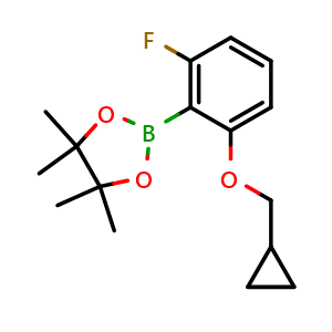 Chemical structure of 2-(2-(cyclopropylmethoxy)-6-fluorophenyl)-4,4,5,5-tetramethyl-1,3,2-dioxaborolane , CAS 1204580-88-0, AChemBlock X194755
