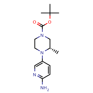 Chemical structure of (S)-5-(4-Boc-2-methyl-1-piperazinyl)pyridin-2-amine , CAS 1433849-58-1, AChemBlock X194791