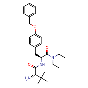 Chemical structure of (S)-2-Amino-N-[(S)-3-[4-(benzyloxy)phenyl]-1-(diethylamino)-1-oxo-2-propyl]-3,3-dimethylbutanamide , CAS 746647-34-7, AChemBlock X194927