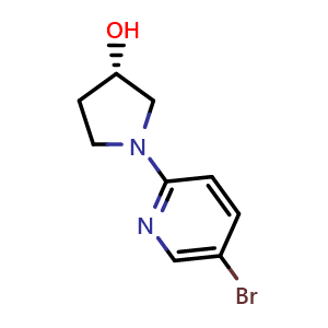 Chemical structure of (S)-1-(5-Bromo-2-pyridyl)pyrrolidin-3-ol , CAS 946002-90-0, AChemBlock X194972