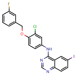 Chemical structure of N-[3-Chloro-4-[(3-fluorobenzyl)oxy]phenyl]-6-iodoquinazolin-4-amine , CAS 231278-20-9, AChemBlock X195009