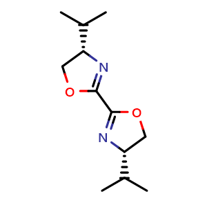 Chemical structure of (4S,4'S)-4,4'-Diisopropyl-4,4',5,5'-tetrahydro-2,2'-bioxazole , CAS 131833-89-1, AChemBlock X195047