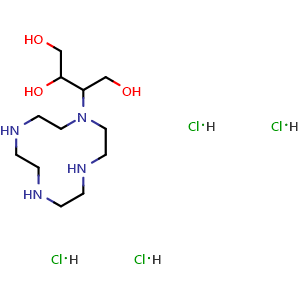 Chemical structure of 3-(1,4,7,10-Tetraaza-1-cyclododecyl)-1,2,4-butanetriol Tetrahydrochloride , CAS 156077-56-4, AChemBlock X195068