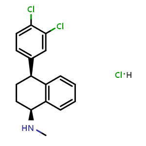 Chemical structure of (1S,4S)-4-(3,4-Dichlorophenyl)-1-(methylamino)-1,2,3,4-tetrahydronaphthalene hydrochloride , CAS 79559-97-0, AChemBlock X195078