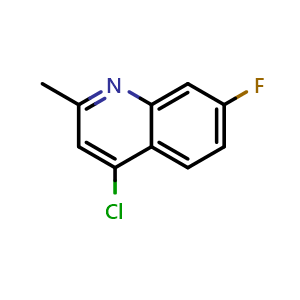 Chemical structure of 4-Chloro-7-fluoro-2-methylquinoline , CAS 18529-04-9, AChemBlock X195257