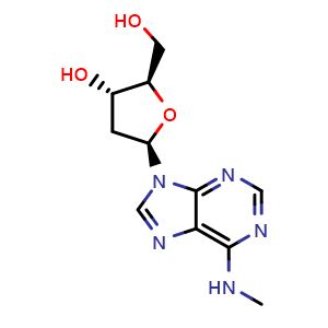Chemical structure of (2R,3S,5R)-2-(Hydroxymethyl)-5-(6-(methylamino)-9H-purin-9-yl)tetrahydrofuran-3-ol , CAS 2002-35-9, AChemBlock X195260