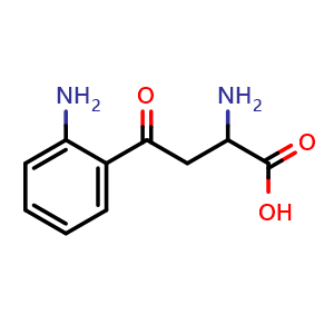 Chemical structure of 2-Amino-4-(2-aminophenyl)-4-oxobutanoic acid , CAS 343-65-7, AChemBlock X195291