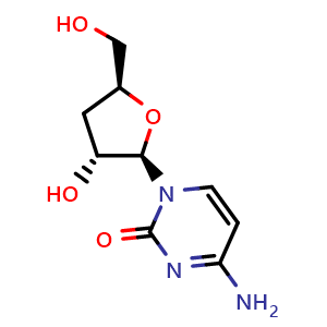 Chemical structure of 4-Amino-1-((2R,3R,5S)-3-hydroxy-5-(hydroxymethyl)tetrahydrofuran-2-yl)pyrimidin-2(1H)-one , CAS 7057-33-2, AChemBlock X195362