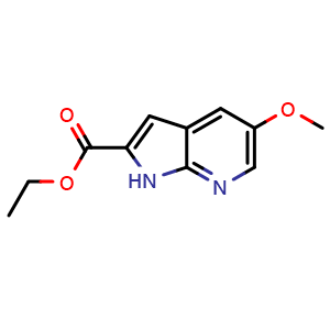 Chemical structure of Ethyl 5-methoxy-1H-pyrrolo[2,3-b]pyridine-2-carboxylate , CAS 1045856-81-2, AChemBlock X195452