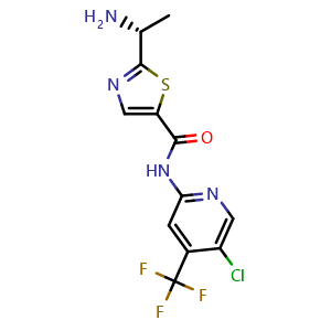 Chemical structure of (R)-2-(1-aminoethyl)-N-(5-chloro-4-(trifluoromethyl)pyridin-2-yl)thiazole-5-carboxamide , CAS 1095823-62-3, AChemBlock X195463