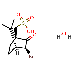 Chemical structure of ((1S,3S,4S)-3-Bromo-7,7-dimethyl-2-oxobicyclo[2.2.1]heptan-1-yl)methanesulfonic acid hydrate , CAS 209736-59-4, AChemBlock X195552