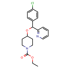 Chemical structure of Ethyl 4-((4-chlorophenyl)(pyridin-2-yl)methoxy)piperidine-1-carboxylate , CAS 207726-35-0, AChemBlock X195637