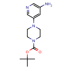 Chemical structure of 1,1-Dimethylethyl 4-(5-amino-3-pyridinyl)-1-piperazinecarboxylate , CAS 1245914-05-9, AChemBlock X195687