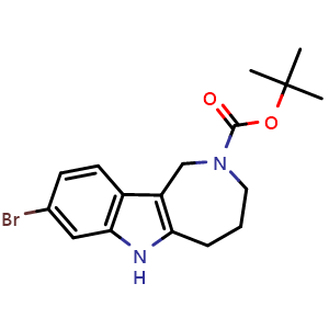 Chemical structure of tert-butyl 8-bromo-3,4,5,6-tetrahydroazepino[4,3-b]indole-2(1H)-carboxylate , CAS 1260494-16-3, AChemBlock X195699