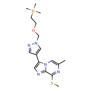 Chemical structure of 6-Methyl-8-(methylthio)-3-[1-[[2-(trimethylsilyl)ethoxy]methyl]-1H-pyrazol-4-yl]imidazo[1,2-a]pyrazine , CAS 1094070-48-0, AChemBlock X195702