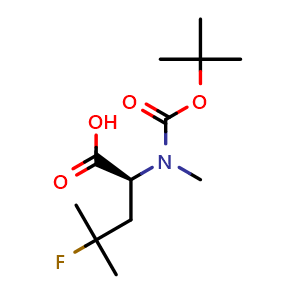 Chemical structure of (S)-2-((tert-Butoxycarbonyl)(methyl)amino)-4-fluoro-4-methylpentanoic acid , CAS 156047-44-8, AChemBlock X195704