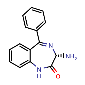 Chemical structure of (-)-(3S)-3-Amino-5-phenyl-1,3-dihydro-2H-1,4-benzodiazepin-2-one , CAS 253135-95-4, AChemBlock X195708