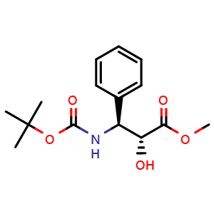 Chemical structure of Methyl (2R,3S)-3-(tert-butoxycarbonylamino)-2-hydroxy-3-phenylpropionate , CAS 124605-42-1, AChemBlock X195756