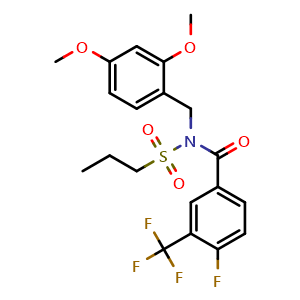 Chemical structure of N-(2,4-dimethoxybenzyl)-4-fluoro-N-(propylsulfonyl)-3-(trifluoromethyl)benzamide , CAS 2444046-39-1, AChemBlock X195796