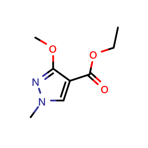 Chemical structure of Ethyl 3-methoxy-1-methyl-1H-pyrazole-4-carboxylate , CAS 103626-04-6, AChemBlock X195823