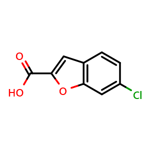 Chemical structure of 6-Chloro-1-benzofuran-2-carboxylic acid , CAS 442125-04-4, AChemBlock X195825