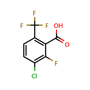 Chemical structure of 3-Chloro-2-fluoro-6-(trifluoromethyl)benzoic acid , CAS 186517-41-9, AChemBlock X195866