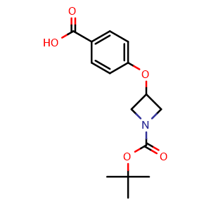 Chemical structure of 4-[1-[(2-Methylpropan-2-yl)oxycarbonyl]azetidin-3-yl]oxybenzoic acid , CAS 1259323-78-8, AChemBlock X195871