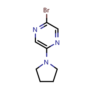 Chemical structure of 2-Bromo-5-(pyrrolidin-1-yl)pyrazine , CAS 1001050-21-0, AChemBlock X195885