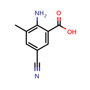 Chemical structure of 2-Amino-5-cyano-3-methylbenzoic acid , CAS 871239-18-8, AChemBlock X196037