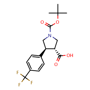 Chemical structure of trans-1-Boc-4-(4-trifluoromethylphenyl)-pyrrolidine-3-carboxylic acid , CAS 955137-85-6, AChemBlock X196048