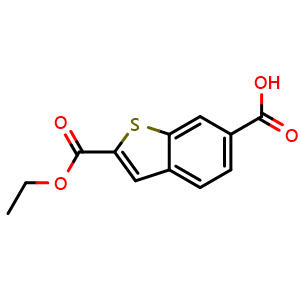 Chemical structure of Benzo[b]thiophene-2,6-dicarboxylic acid 2-ethyl ester , CAS 850074-43-0, AChemBlock X196049