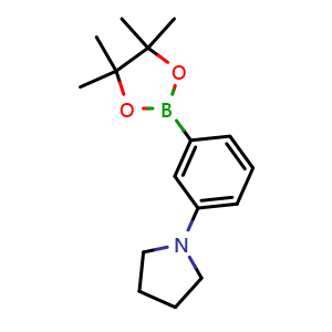 Chemical structure of 1-(3-(4,4,5,5-Tetramethyl-1,3,2-dioxaborolan-2-yl)phenyl)pyrrolidine , CAS 857283-63-7, AChemBlock X196114