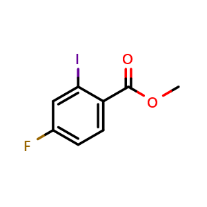 Chemical structure of methyl 2-iodo-4-fluorobenzoate , CAS 1261678-05-0, AChemBlock X196149