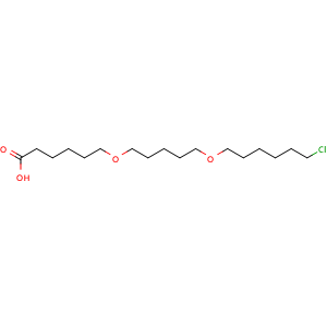 Chemical structure of 6-((5-((6-Chlorohexyl)oxy)pentyl)oxy)hexanoic acid , CAS 2127391-41-5, AChemBlock X196162