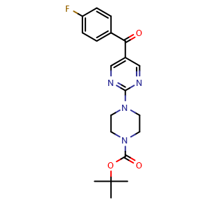 Chemical structure of tert-Butyl 4-(5-(4-fluorobenzoyl)pyrimidin-2-yl)piperazine-1-carboxylate , CAS 1703794-73-3, AChemBlock X196190