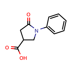 Chemical structure of 5-Oxo-1-phenylpyrrolidine-3-carboxylic acid , CAS 39629-86-2, AChemBlock X196196