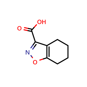 Chemical structure of 4,5,6,7-Tetrahydro-1,2-benzoxazole-3-carboxylic acid , CAS 90005-77-9, AChemBlock X196226