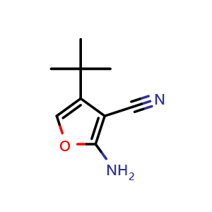 Chemical structure of 2-Amino-4-tert-butyl-3-furonitrile , CAS 72965-46-9, AChemBlock X196240