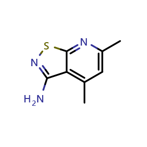 Chemical structure of 4,6-Dimethyl-isothiazolo[5,4-b]pyridin-3-ylamine , CAS 56891-66-8, AChemBlock X196259