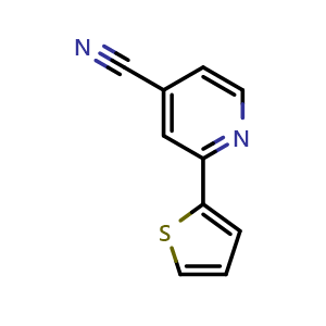 Chemical structure of 2-(Thiophen-2-yl)pyridine-4-carbonitrile , CAS 501378-56-9, AChemBlock X196270