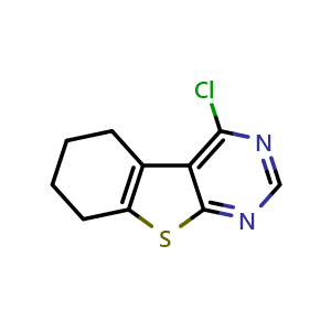 Chemical structure of 4-Chloro-5,6,7,8-tetrahydrobenzo[4,5]thieno[2,3-d]pyrimidine , CAS 40493-18-3, AChemBlock X196277